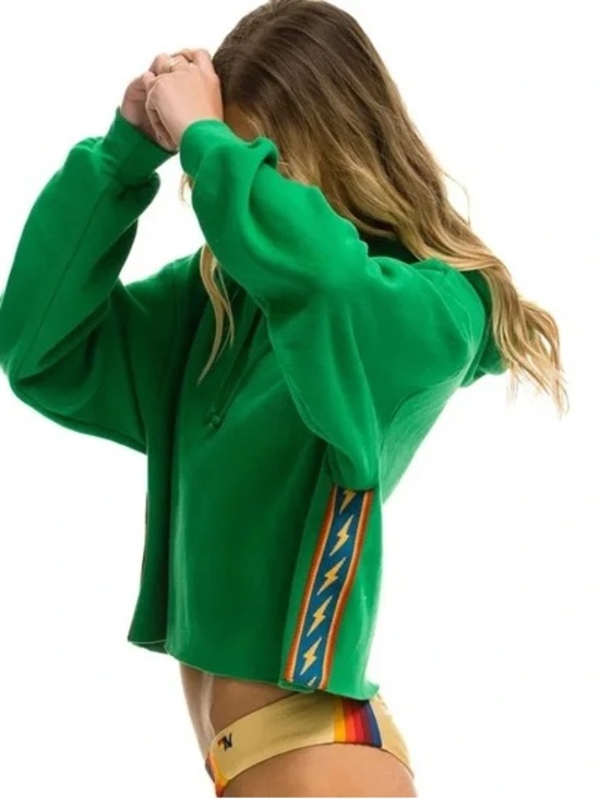 Aviator Nation Tops - EUC S Aviator Nation Relaxed Bolt Stripe Cropped Hoodie